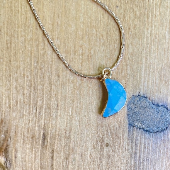 Crescent Moon Necklace Semi-Precious Stone NEW Blue - Picture 2 of 5